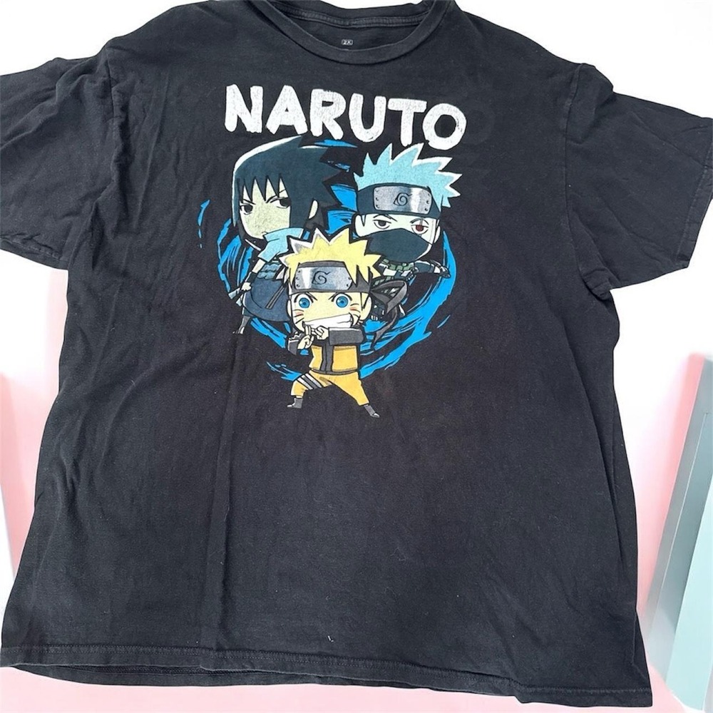 Naruto Shippuden Team 7 Chibi Graphic Tee Black Shirt Mens 2X Kakashi Sasuke